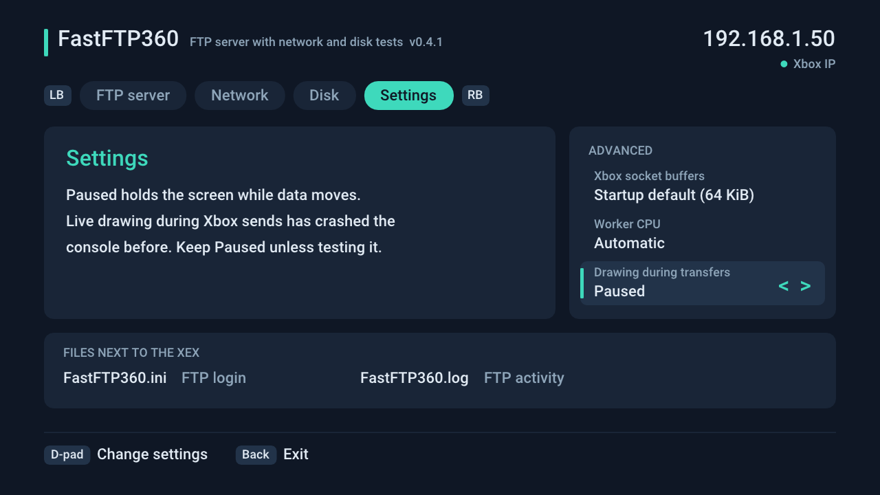 Settings tab